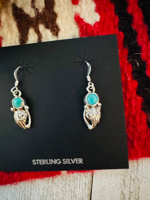 Navajo Turquoise & Sterling Silver Feather Earrings