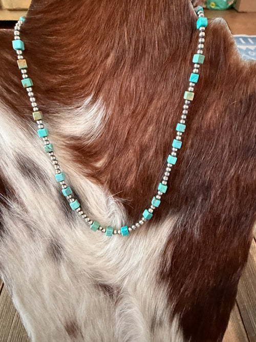 Handcrafted Turquoise & 3mm Sterling Silver 16” Beaded Necklace