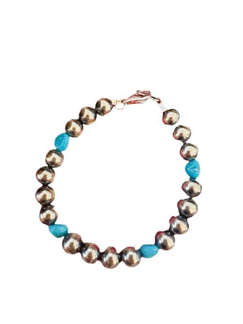 Navajo Turquoise & Sterling Silver Pearl Beaded Bracelet