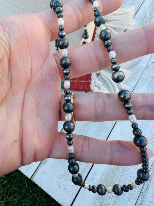 Sterling Silver Pearl & Freshwater Pearl 18” Beaded Necklace