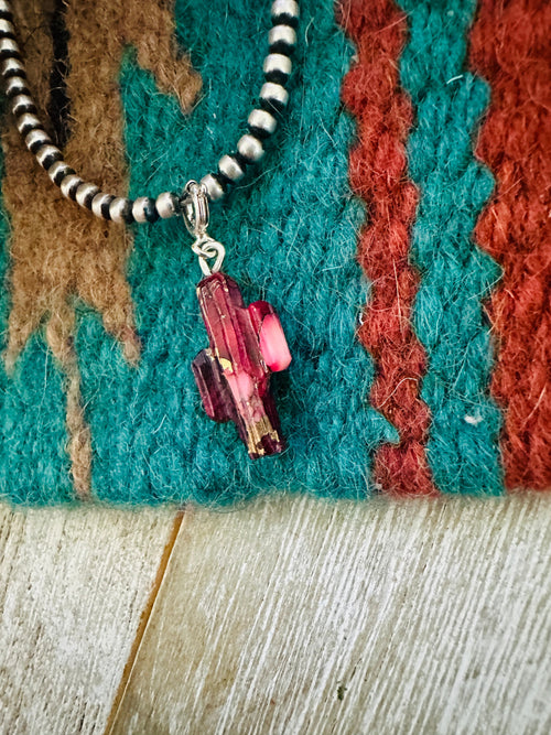 Navajo Hand Carved Rose Dahlia Saguaro Cactus Charm
