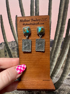 Handmade Sterling Silver, Turquoise Concho Post Dangle Earrings