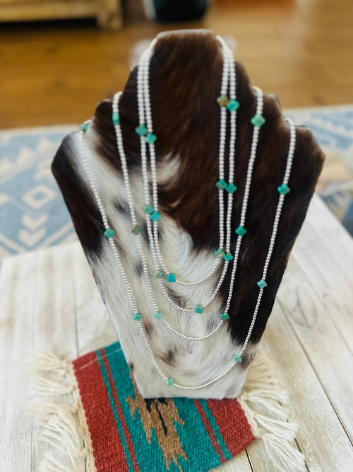 Navajo Sterling Silver & Turquoise Beaded Necklace