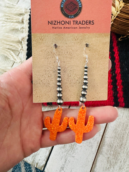 Summer Lovin’ Navajo Sterling Silver Pearl Beaded Opal Cactus Dangle Earrings