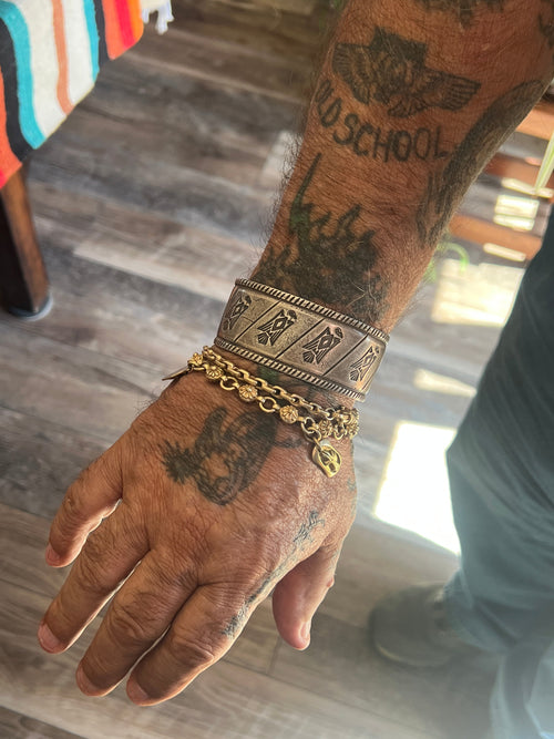 Hand Forged Old Pawn Sterling Silver Ingot Cuff Bracelet by Santa Fe Artist, Buffalo: The Birds