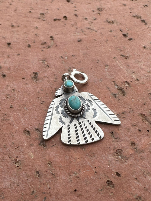 Sterling Silver and Two Stone Turquoise Nizhoni Thunderbird Charm