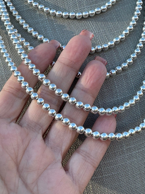 Sterling Silver Elegant Navajo Pearl Style Beaded Necklace 5mm