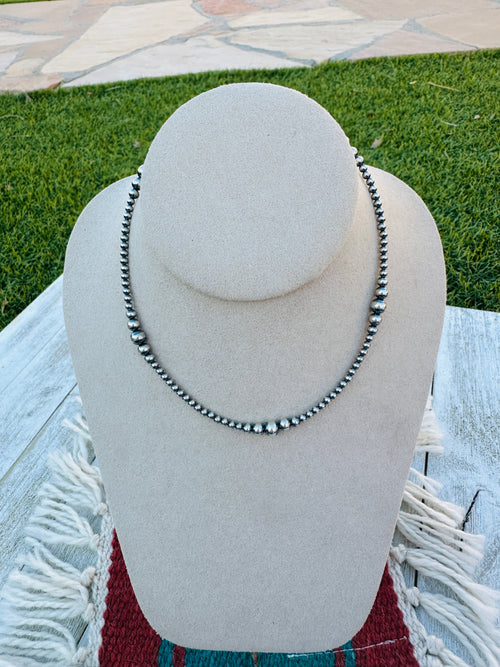 14” Sterling Silver Pearl Beaded  Necklace