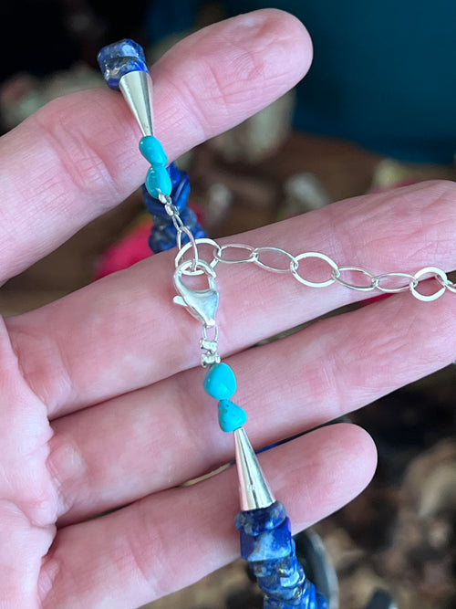 Handcrafted Multi Stone Inlay Healing Hand and Storm Cloud Necklace & Earrings by Warren Nieto
