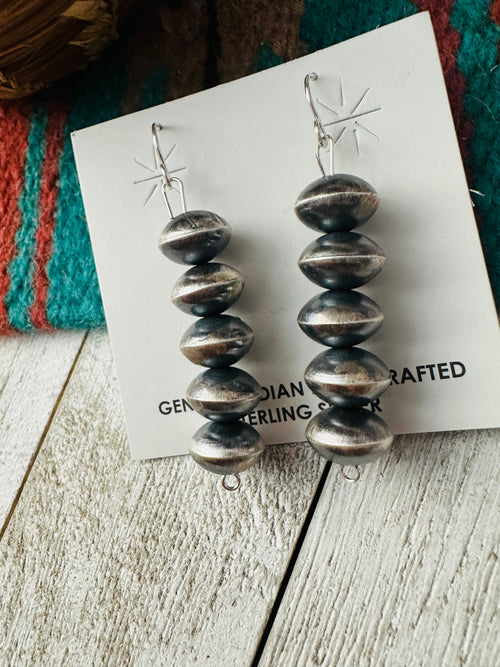 Navajo Sterling Silver Pearl Beaded Dangle Earrings