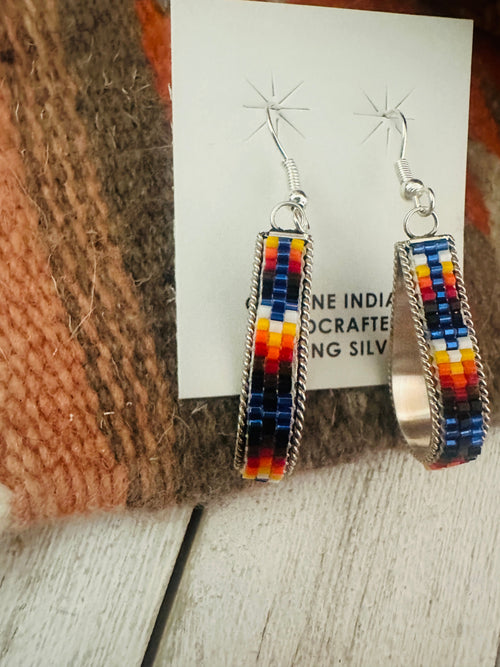 Navajo Handmade Multicolor Beaded Teardrop Dangle Earrings