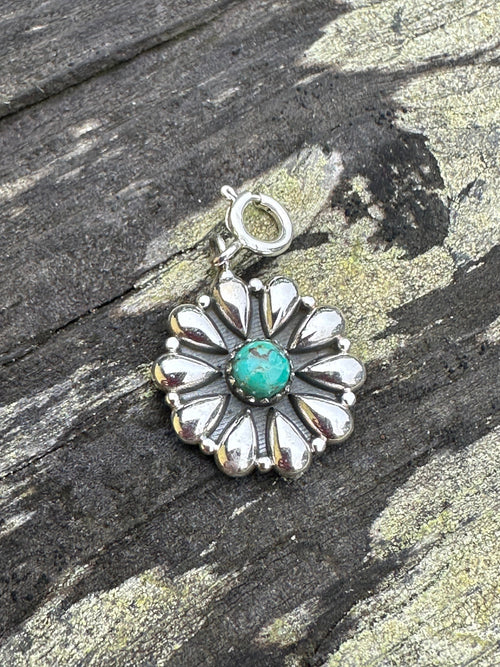 Sterling Silver and Turquoise Star Single Stone Flower Charm