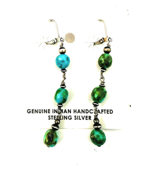 Navajo Sonoran Mountain Turquoise & Sterling Silver Beaded Earrings