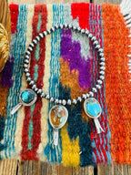 Handcrafted 3mm Sterling Silver Pearl & Turquoise Blossom Stretch Bracelet
