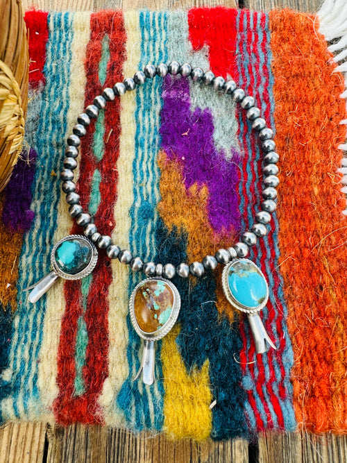 Handcrafted 3mm Sterling Silver Pearl & Turquoise Blossom Stretch Bracelet