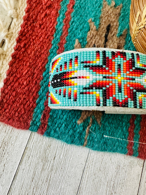 Navajo Made Beaded Leather Bracelet