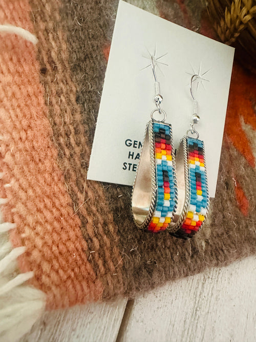 Navajo Handmade Multicolor Beaded Teardrop Dangle Earrings