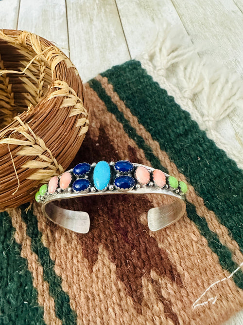 Old Pawn Navajo Multi Stone & Sterling Silver Cuff Bracelet by Daniel Mike