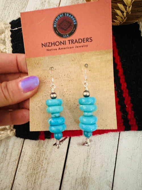 Navajo Turquoise & Sterling Silver Beaded Feather Earrings