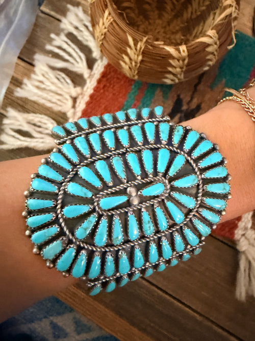 Handcrafted Old Pawn Sterling Silver & Turquoise Cuff Bracelet