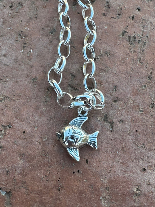 Navajo Crafted Sterling Silver Fat Fish Charm