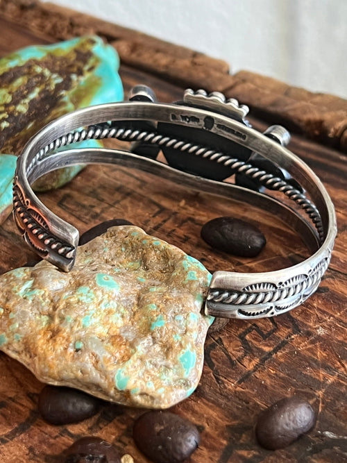 Handcrafted Split Sterling Silver, Sonoran Turquoise & Spiny Oyster Heart Cuff Bracelet by Diane Wylie