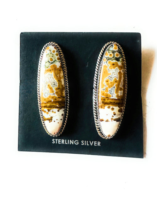 Navajo Jasper Sterling Silver Post Earrings Signed