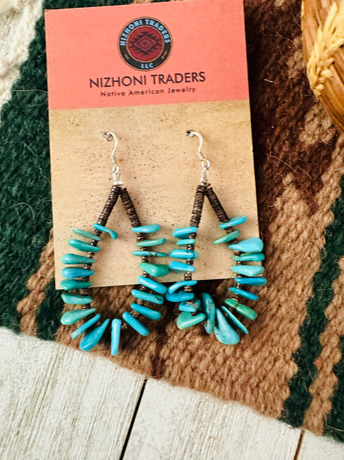 Navajo Turquoise & Heishi Beaded Hoop Earrings