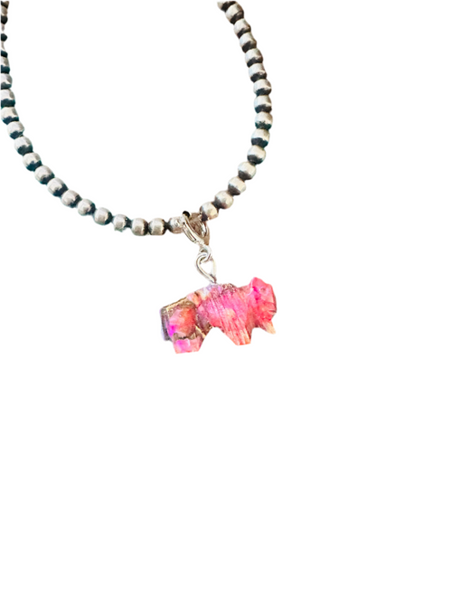 Navajo Hand Carved Pink Mojave Buffalo Charm