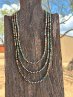 Navajo Kingman Turquoise & Spiny Sterling Silver 5mm Beaded Necklace