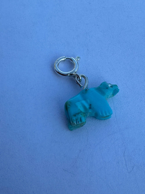 Zuni Hand Carved Turquoise Bear Charm