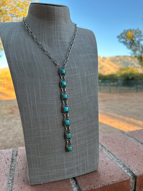 Handmade Royston Turquoise & Sterling Silver Bolo Drop Necklace