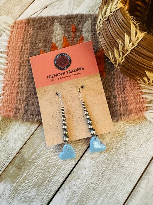 Summer Lovin’ Navajo Sterling Silver Pearl Beaded Opal Heart Dangle Earrings