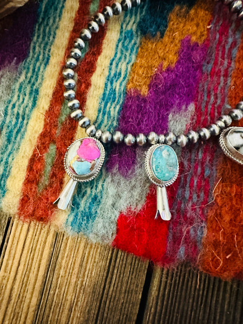 Handcrafted 3mm Sterling Silver Pearl & Multi Stone Blossom Stretch Bracelet