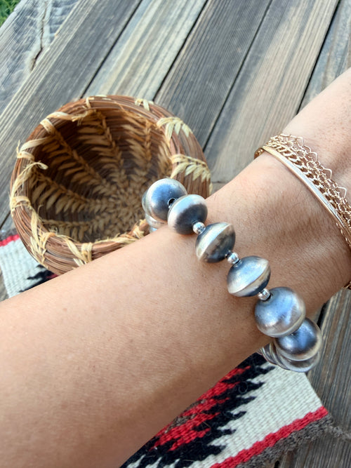 Handcrafted Sterling Silver Beaded Stretch Bracelet
