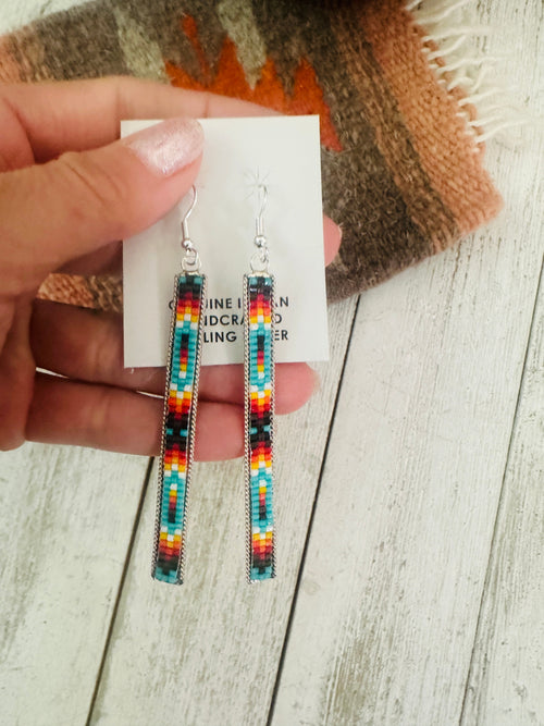 Navajo Handmade Multicolor Beaded Dangle Earrings