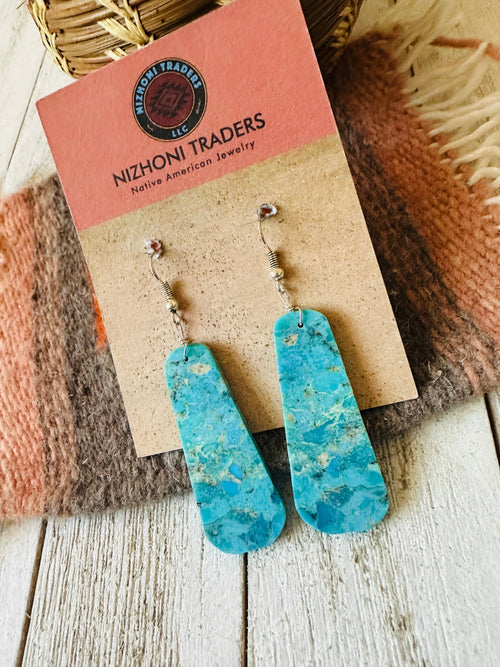 Navajo Sterling Silver & Turquoise Slab Dangle Earrings