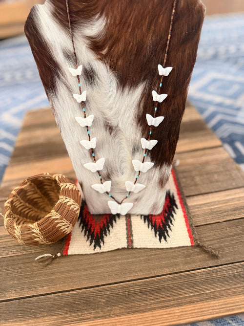 Handcrafted Beaded Fetish Butterfly Necklace 28" by Larry Cisco