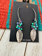 Navajo Kingman Turquoise & Sterling Silver Beaded Feather Earrings