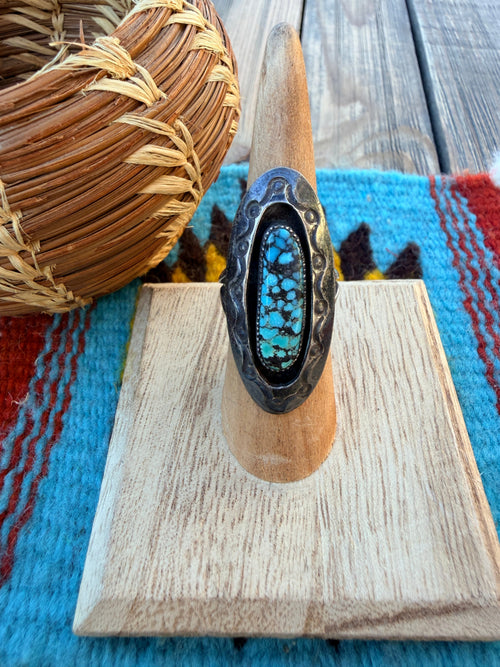 Old Pawn Handcrafted Turquoise & Sterling Silver Ring Size 6