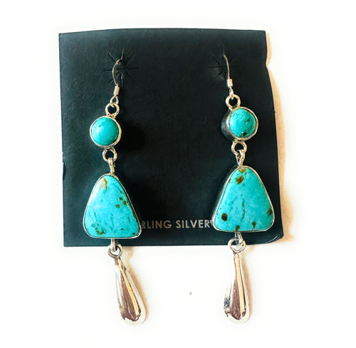 Navajo Turquoise And Sterling Silver Dangle Earrings