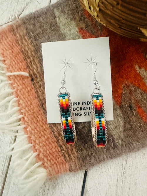 Navajo Handmade Multicolor Beaded Teardrop Dangle Earrings