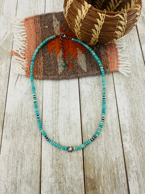 Navajo Turquoise & Sterling Silver 16” Beaded Necklace