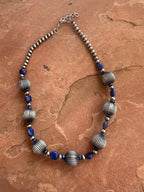 Handmade Sterling Silver & Lapis Beaded Necklace