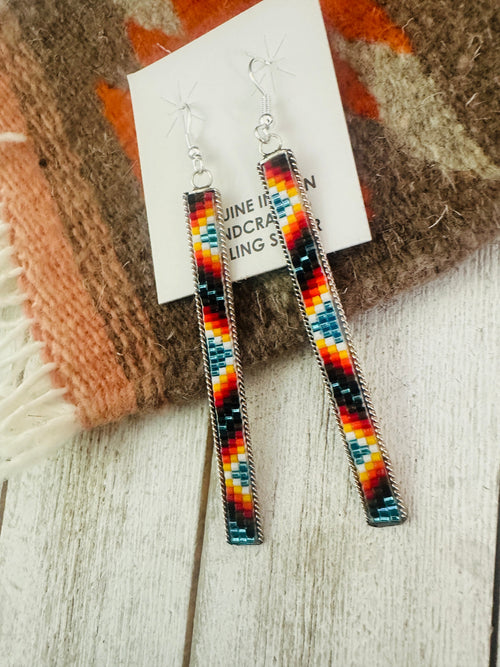 Navajo Handmade Multicolor Beaded Dangle Earrings