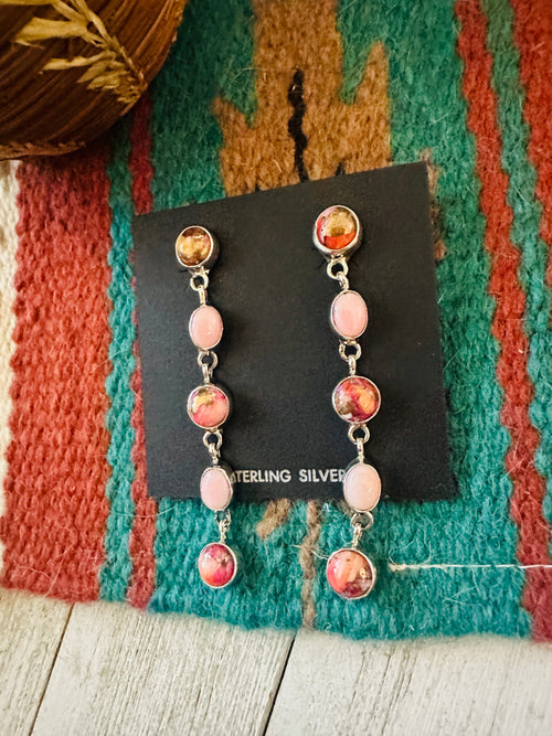 Navajo Sterling Silver, Queen Pink Conch & Pink Mojave Dangle Earrings