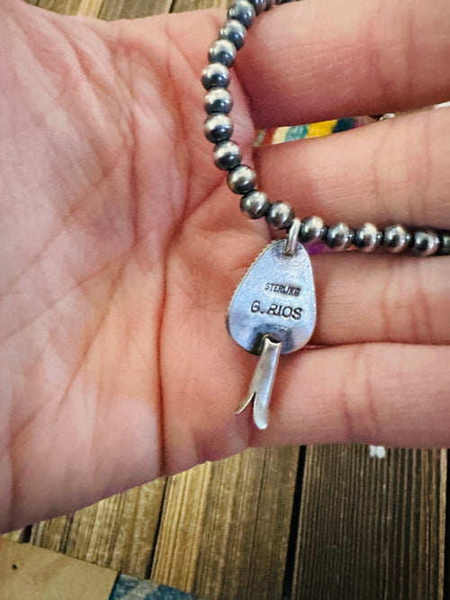 Handcrafted 3mm Sterling Silver Pearl & Turquoise Blossom Stretch Bracelet