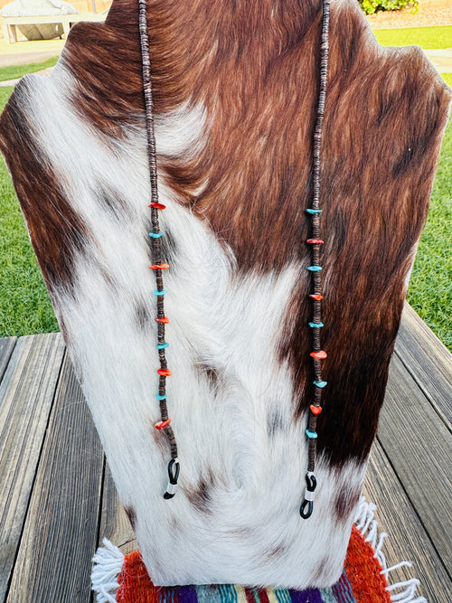 Handcrafted Turquoise, Spiny Oyster & Heishi Beaded Glasses Strap