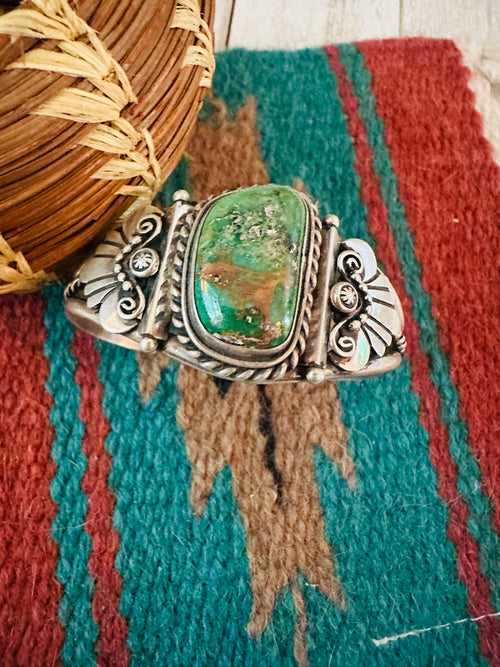 Handcrafted Old Pawn Sterling Silver & Carico Lake Turquoise Cuff Bracelet