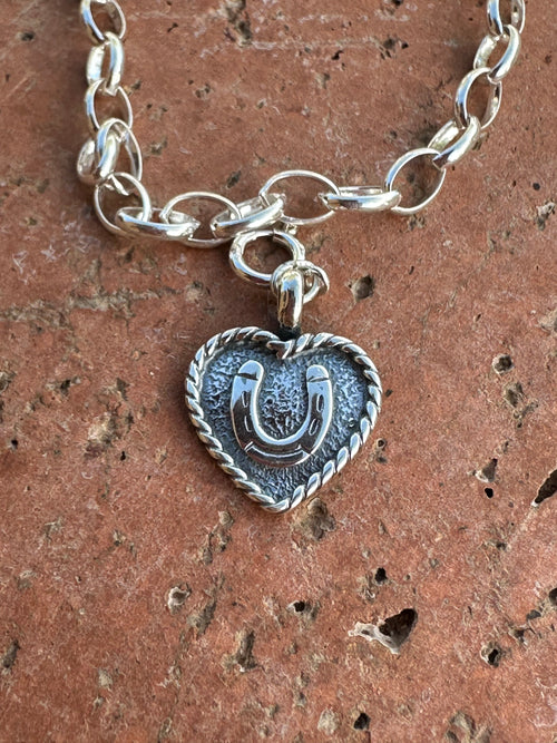 Sterling Silver and Heart  Horseshoe Charm